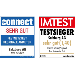 Testsiegel 2024 connect (sehr gut in Kategorie Festnetztest regionale Anbieter) & IMTEST (sehr gut in Kategorie Festnetz-Internet / regional)
