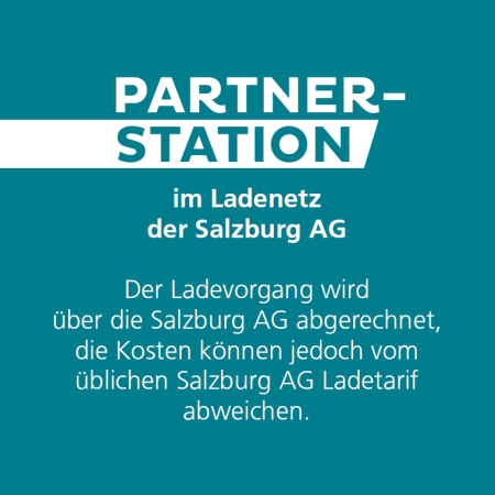Partner-Ladestation im Salzburg AG Ladenetz. Abweichende Kosten möglich.